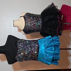 Multi Color Sequin  Leotards with Black Tutu & Teal Skirt